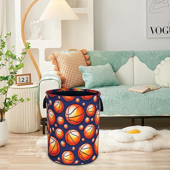 Basketball Laundry Basket Oxford Cloth Ball Sports Laundry Hamper Funny With Handle Foldable Portable Clothes Storage Basket 18.9 X 16.5 In Storage Bag For Laundry Room/Bathroom/Bedroom/Dormitories