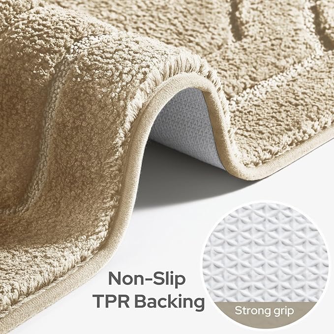 HOMEIDEAS Bathroom Rugs Sets 2 Piece, Extra Soft and Absorbent Microfiber Plush Bath Mat with Non Slip Backing(Beige)