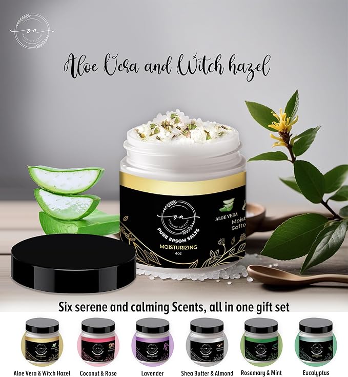 Epsom Bath Salts Gift Set, Relaxing Spa Salt & Essential Oils, Bubble Bath Soaks - Lavender, Eucalyptus, Coconut, Shea Butter, Rose Mary & Aloe Vera Self Care Gifts for Women (6 Pack)
