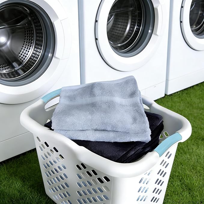 2 Bushel Plastic Laundry Basket with Silver Handles, White - Large Capacity Hamper for Adults and Teens, Sturdy Foldable Storage Bin for Bedroom, Bathroom, Dorm, and Closet