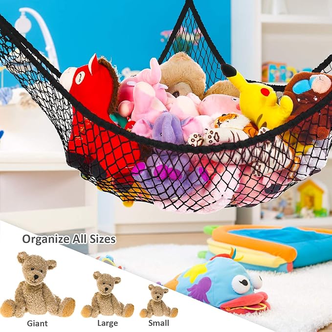 Stuffed Animal Hammock, Jumbo Toy Storage Net 83" Wall Sling Corner Extra Large Kids Children Mesh Toy Net Organizer (Black, 83 Inch)