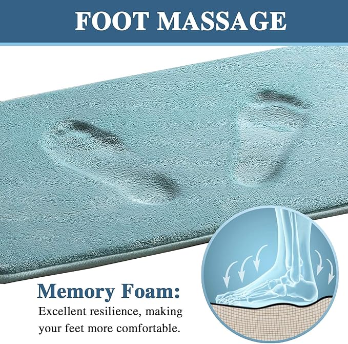 H.VERSAILTEX Bath Mat Memory Foam Set Bathroom Rug Set Flannel Velvety Bath Mat Luxury Extra Soft and Absorbent Non Slip Rugs for Bathroom/Bedroom (Curved Set 24"x 36" Plus 20"x 24"U, Eggshell Blue)