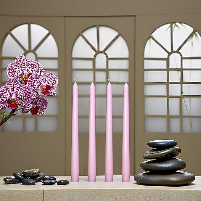 24 Pack Pink Taper Candles丨Taper Candles 10 Inch Dripless丨Unscented & Smokeless Candlesticks Bulk丨7-8 Hours Long Burning Tall Candles丨Ideal for Christmas Weddings Parties Dinner