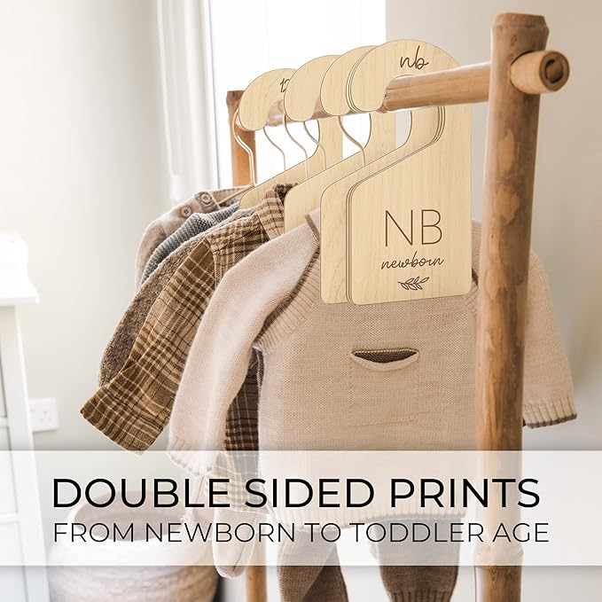 Beautiful Wooden Baby Closet Dividers - Double-Sided Organizer for Newborn to 24 Months Size Clothes - Adorable Nursery Decor Hanger Dividers Easily Organize Your Little Baby Girls or Boys Room