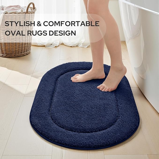 HOMEIDEAS Bathroom Rugs Sets 2 Piece, Soft Bathroom Mats and Absorbent Microfiber Machine Washable Bath Mats for Shower Room, Bathtub, Kitchen (20" x 32" + 16" x 24", Navy Blue)