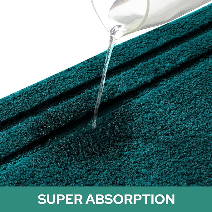 HOMEIDEAS Bathroom Rugs Sets 3 Piece, Super Soft and Absorbent Non Slip Microfiber Toilet Bath Mat with U-Shaped (Atlantic Blue)