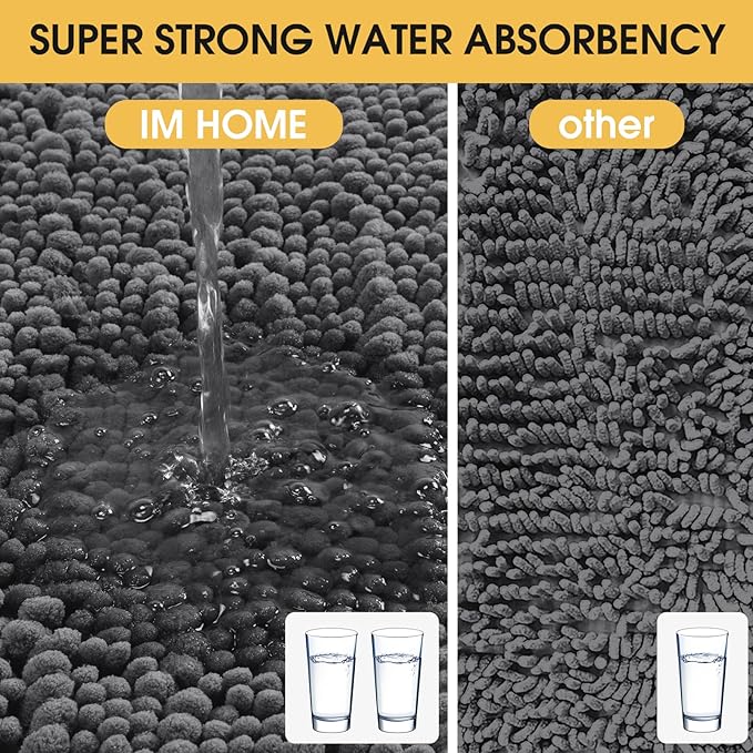 ACCUMTEK Extra Long Upgrade Luxury Grey Bathroom Rug Mat Gray 70"x24", Ultra Soft Thick Absorbent Bath Mats, Non Slip Chenille Toilet Mat for Bathroom, Bedroom, Kitchen, Shower, Tub, Charcoal