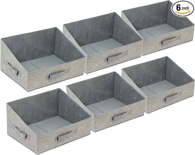 6 Pack Closet Storage Bins for Shelves, Shelf Baskets for Organization, Closet Organizers and Storage, Trapezoid Storage Bin Closet Shelf Organizer for Clothes,Toy,Towel,Book,Baby Clothing (6PC-Gray)