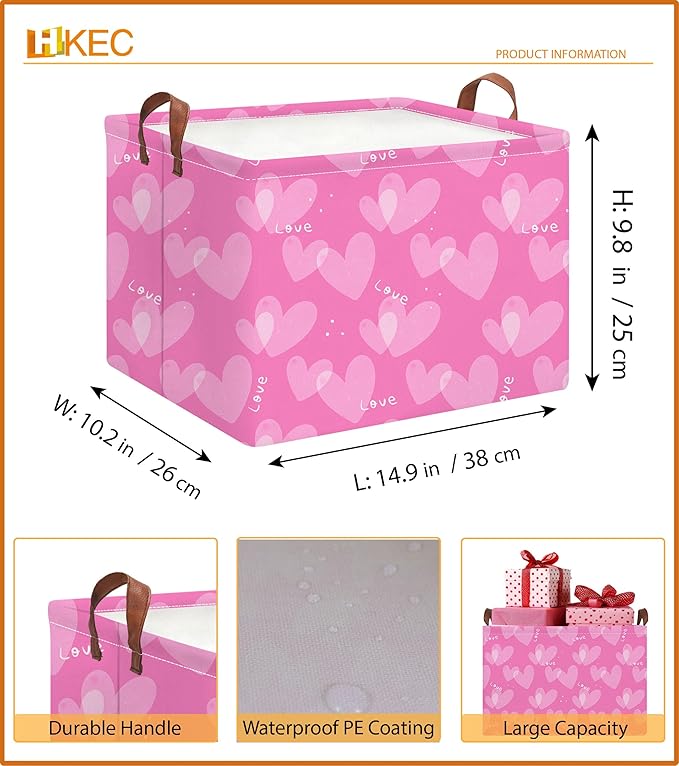 Rectangle Storage Basket with Handles,Collapsible Storage Bin,Books Box,Gift Basket(Pure Love)