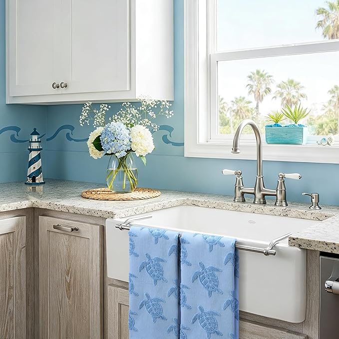 2 Pcs Sea Turtle Hand Towels for Bathroom 100% Cotton Jacquard Weave Hand Towels Ocean Blue Soft Absorbent for Spring Summer Kitchen Bathroom Home Decor, 29.5 x 13.8 Inch