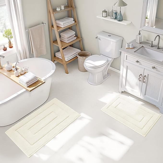 GRANNY SAYS Bathroom Rugs Sets 2 Piece,Soft Bath Mats for Bathroom, Bath Rugs Non Slip Washable, Absorbent Bath Rug for Tub,Shower and Toilet, Bath Mat Set (Cream, 20" x 32" + 16" x 24")
