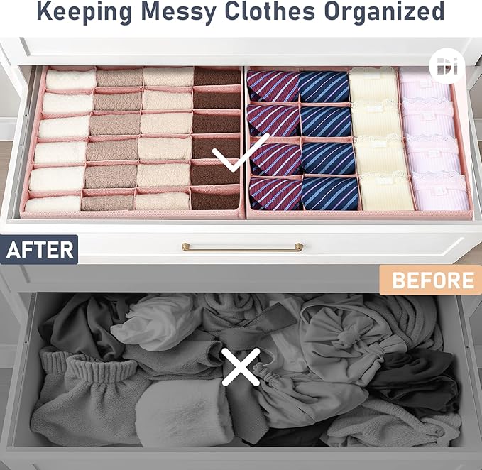 DIMJ Sock Organizer Drawer Organizer - Closet Organization and Storage, Underwear Drawer Organizer for Storing Socks, Handkerchiefs, Ties, Belts, Pink