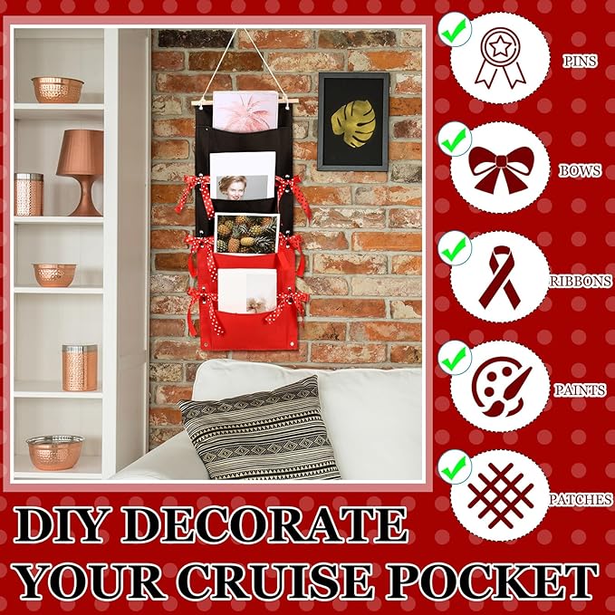 2 Pcs Fish Extender Cruise Hanging Organizer with 4 Pockets and 5 Yard Red Polka Dot Ribbon Travel Door Area Cabin Storage Bag 2026 Fe for Exchange Gift Pixie Dusting(Black,Red)