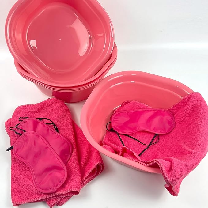 36 Pcs Kids Foot Spa Kit for Girls, Spa Party Supplies for Girls with 12 Pcs Foot Tub & 12 Pcs Pink Hand Towels & 12 Pcs Eye Masks for Girls Sleepover Slumber Party Supplies (Rose)