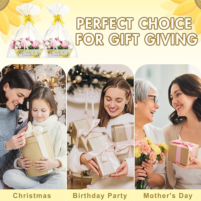 AFOROEOA 10PACK Sunshine Baskets for Gifts Empty, 10x12” Gift Baskets for Women Empty 10 Bows 10 Bags, Empty Gift Basket for Women Mother's Day Thanksgiving Christmas Easter Teacher Appreciation