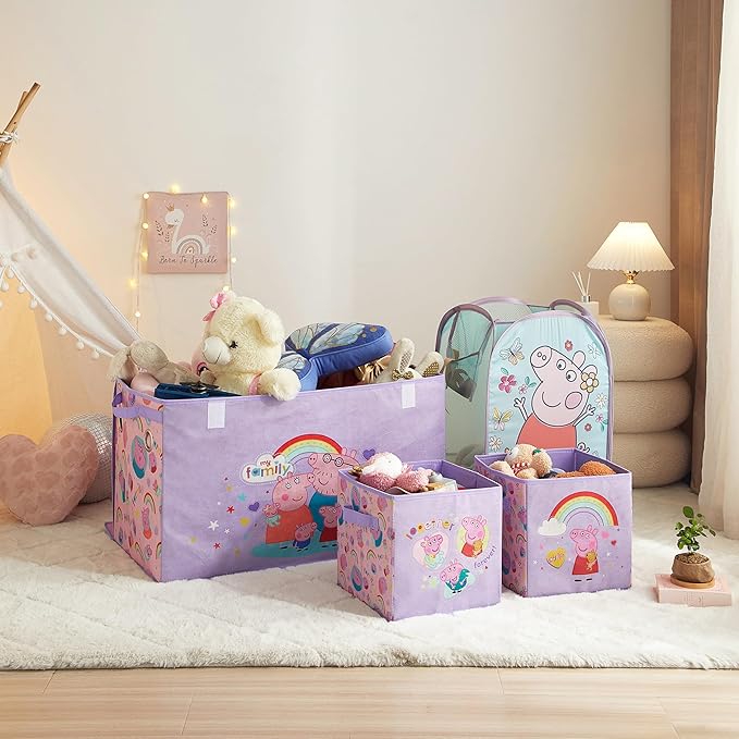Peppa Pig Collapsible Laundry Basket, Lightweight Clothes Storage Organizer, Foldable Hamper for Bedroom & Playroom