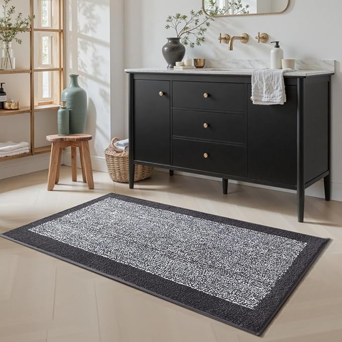 48x24 Long Bathroom Rugs Washable Non Slip, Dark Grey Bath Mat for Bathroom Floor Tub, Soft Absorbent Quick Dry Mats for Shower, Bathtub,Home Decor