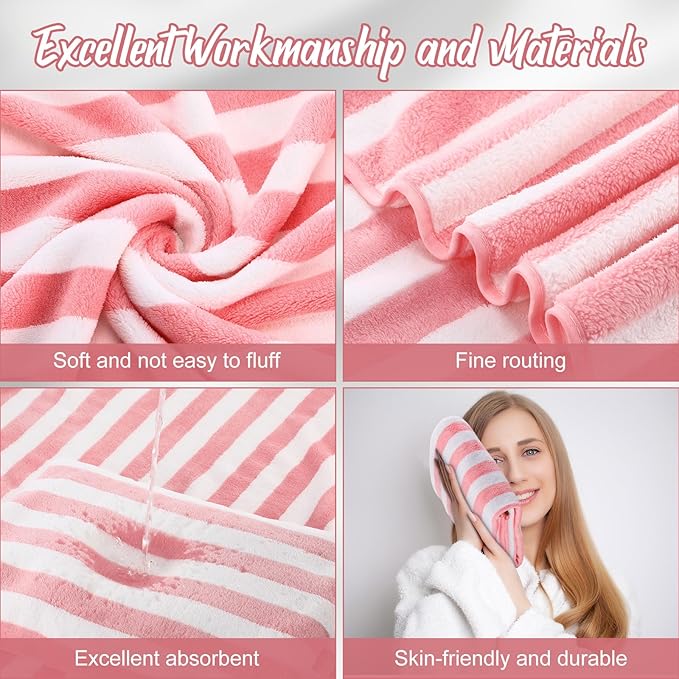 16 Pack Microfiber Bath Towels Bulk 27'' x 60'' Oversized Size Bath Towel Highly Absorbent Extra Large Soft Drying for Shower Beach Winter Salon Sport Gym Party (Stripes,Pink)