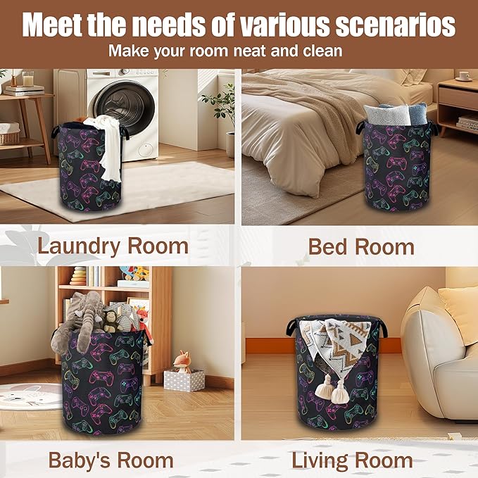 Gampad Gamer Laundry Basket,Waterproof Foldable Laundry Hamper,Dirty Clothes Basket, Linen Bin Storage Organizer Collection 16" x 20.8"