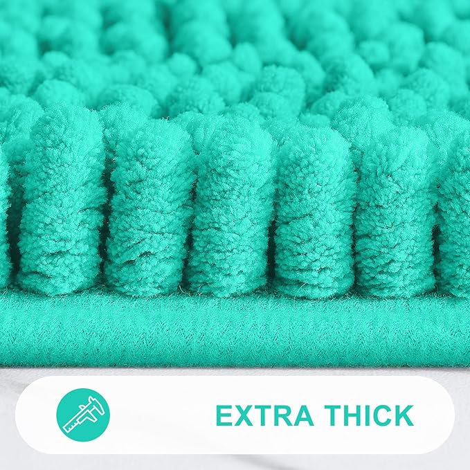 Grandaily Chenille Striped Bathroom Rugs 59x20, Extra Thick and Absorbent Bath Mats, Non-Slip Soft Plush Shaggy Shower Carpet, Machine Wash Dry, Bath Rug for Bathroom, Teal