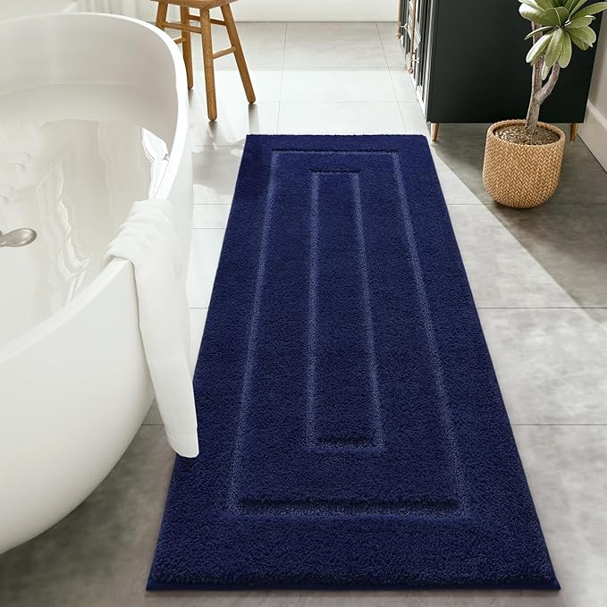 HOMORE Bathroom Runner Rug 24x54 Inch, Thick Soft and Absorbent Microfiber Bath Runner Rug, TPR Backing Non Slip Bath Mat, Washable Plush Bath Rug for Bathroom Floor Shower Tub Sink, Navy Blue
