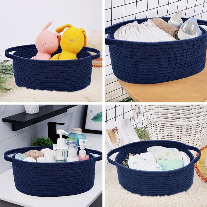 ABenkle Small Basket with Handles - Decorative Durable Rope Woven Storage Bin Shelf Storage Organizer Cube, Easter Baby Gift Basket, 12"x8"x5"