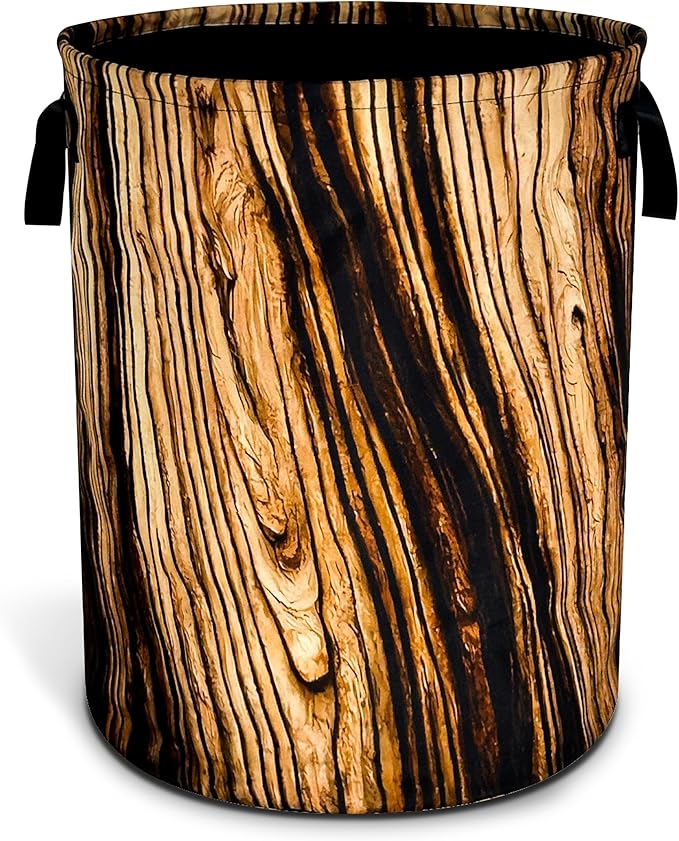 Wood Grain Laundry Basket Tree Stump Texture Foldable Oxford Cloth Funny Tote Bag Laundry Hamper Clothes Storage Bucket Organizer For Bathroom/Laundry Storage/Bedroom 17.7x13.7 Inch