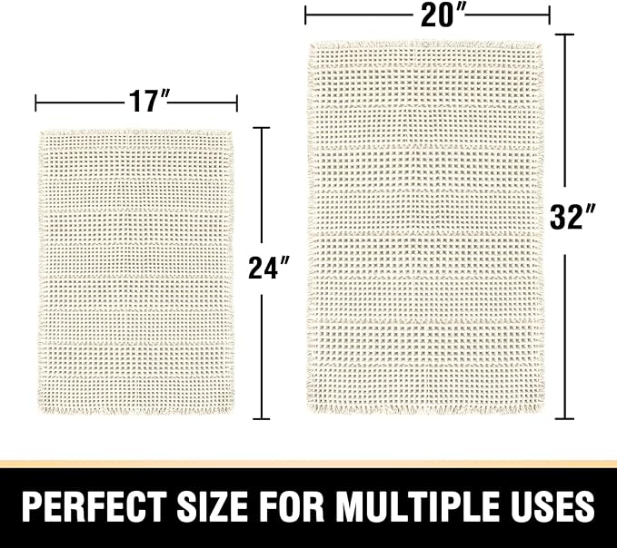H.VERSAILTEX Waffle Bath Mat Super Absorbent Bathroom Mats Non Slip Bath Rugs for Bathroom Floor Machine Washable Ultra Soft Bathroom Rugs for Beside Tub, (32 x 20 Plus 24 x 17 - Inches, Ivory)