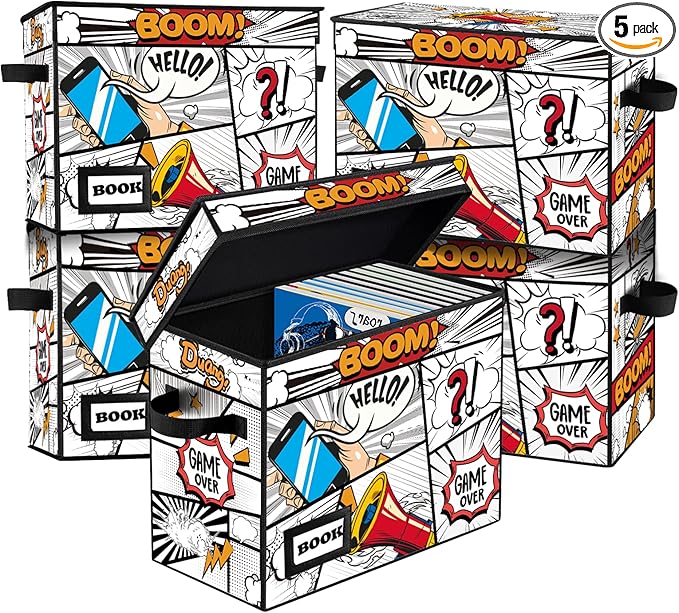 5 Pack Collection Comic Book Storage Boxes, Protector Organizer 15.8" X 7.8" X 11.8" Collapsible Short Box Holds 160-180 Comic Book Heavy Duty Bin Container Holder Shelf