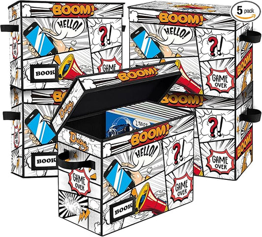5 Pack Collection Comic Book Storage Boxes, Protector Organizer 15.8" X 7.8" X 11.8" Collapsible Short Box Holds 160-180 Comic Book Heavy Duty Bin Container Holder Shelf