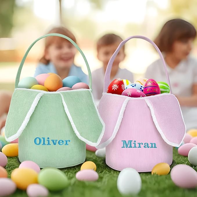 Easter Basket, Touber Easter Bunny Basket, Personalized Easter Baskets for Kids, Easter Gifts Basket for Girls Baby Children - Bunny Ear Green