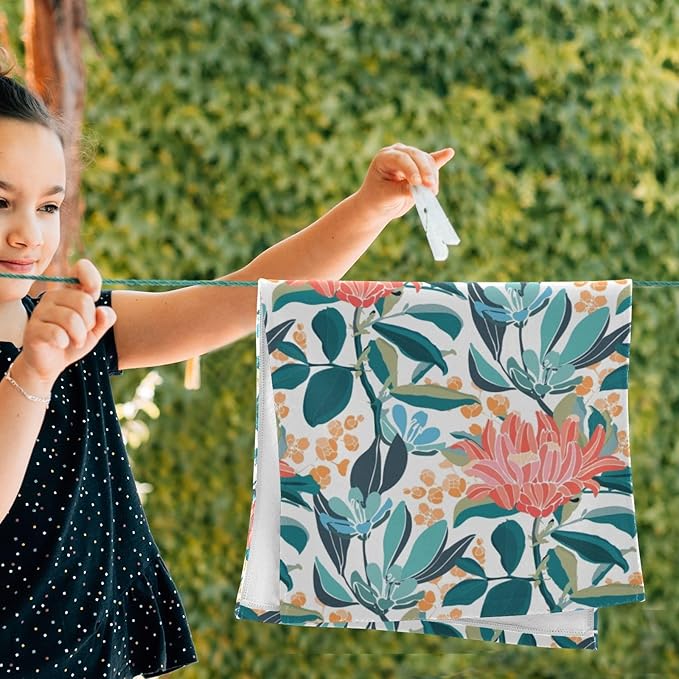 2 Pcs Teal Orange Boho Floral Hand Towels for Bathroom,Soft Absorbent Turquoise Blue Leave Coral Flower Dish Towels for Kitchen,Quick Dry Decorative Bathroom Towels for Face,Shower 14"x28"
