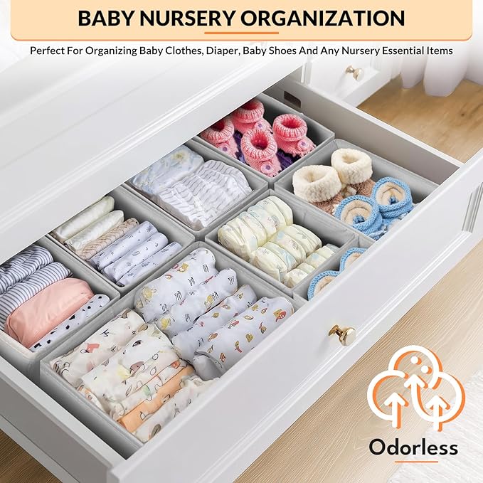 Drawer Organizer Clothes, 21 Pack Dresser Organizer for Baby Clothes, Underwear, Socks, 3 Sizes Foldable Closet Organization and Storage Bins for Nursery, Bedroom (Grey)
