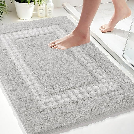 Gray Bathroom Rugs 20x31, Non Slip Washable Bath Mats,Super Soft Microfiber Bathroom Mats, Plush Fluffy Absorbent Bath Rugs for Sink Tub Basin Shower Floor