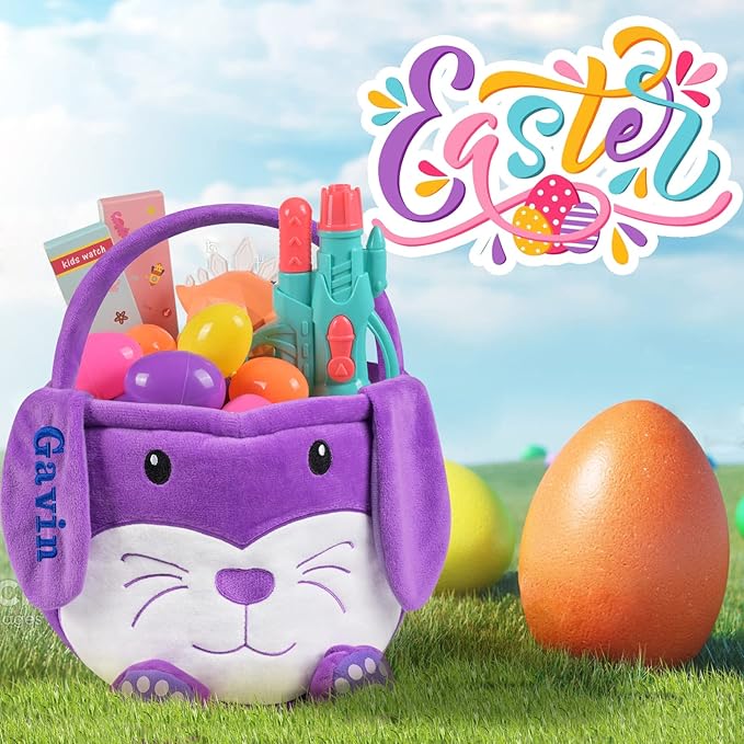 Personalized Easter Basket, PEMIRSAYO Easter Baskets for Kids Easter Bunny Baskets Custom Easter Basket Personalized Easter Gifts Toddler Easter Baskets Empty - Purple