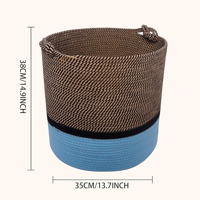 Laundry Baskets Woven Cotton Rope Laundry Hamper with Handles for Decor Storage of Dirty Clothes,Toys and Blankets in Bathroom,Baby Room and Living Room