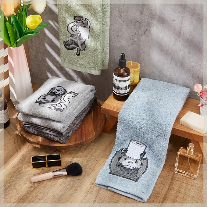 4 PCS Otter Hand Towels for Bathroom 29" x 13" Funny Gifts for Women Otter Decor Hand Towels for Bathroom, Kitchen, Valentines Day Gifts Cute Animal