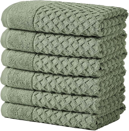 Great Bay Home Hand Towels - 100% Cotton 6 Pack 26x16 Hand Towel Set - Absorbent, Durable, Quick-Dry Towels for Bathroom (Eucalyptus)