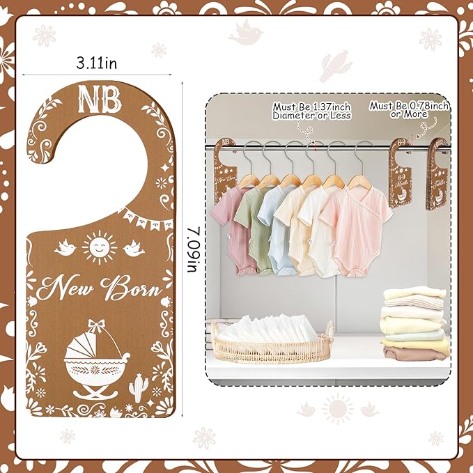 Baby Closet Dividers 8PCS, Mexican Talavera Themed Wooden Double-Sided Clothes Size Hanger/Organizer from Newborn to Toddler for Nursery Decor Baby Shower Birthday Gender Reveal Party Gift
