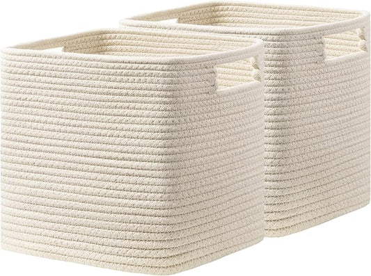 UBBCARE Set of 2 Kallax Storage Cubes-13 ×15 ×13 Inch, Cotton Rope Basket for Shelves, Toys, Book, Cube Storage Bin with Handles, Woven Storage Basket for Organizing, Beige