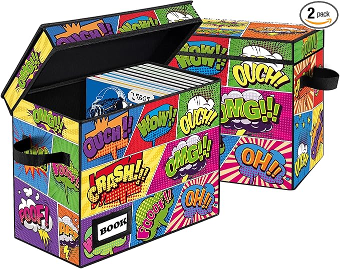 2 Pack Collection Comic Book Storage Boxes, Protector Organizer 15.8" X 7.8" X 11.8" Collapsible Short Box Holds 160-180 Comic Book Heavy Duty Bin Container Holder Shelf
