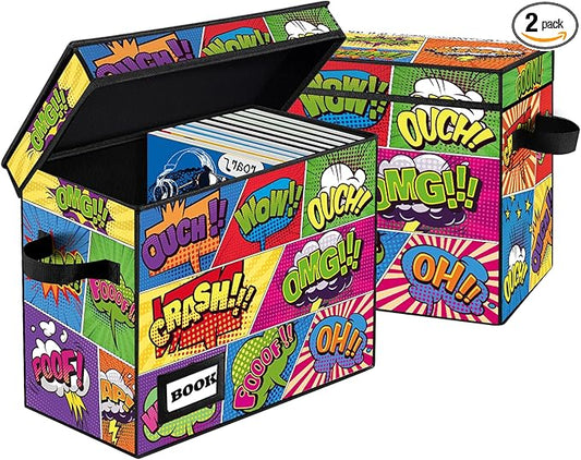 2 Pack Collection Comic Book Storage Boxes, Protector Organizer 15.8" X 7.8" X 11.8" Collapsible Short Box Holds 160-180 Comic Book Heavy Duty Bin Container Holder Shelf