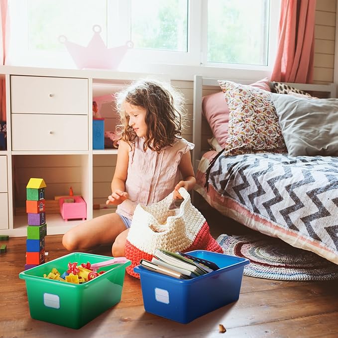 Hoolerry 24 Pcs Plastic Cubby Storage Bins Classroom Cubby Organization with Self Adhesive Labels Bin Small Stackable Storage Containers Toy Book Box for School(11.5 x 7.5 x 5 Inch,Colorful)