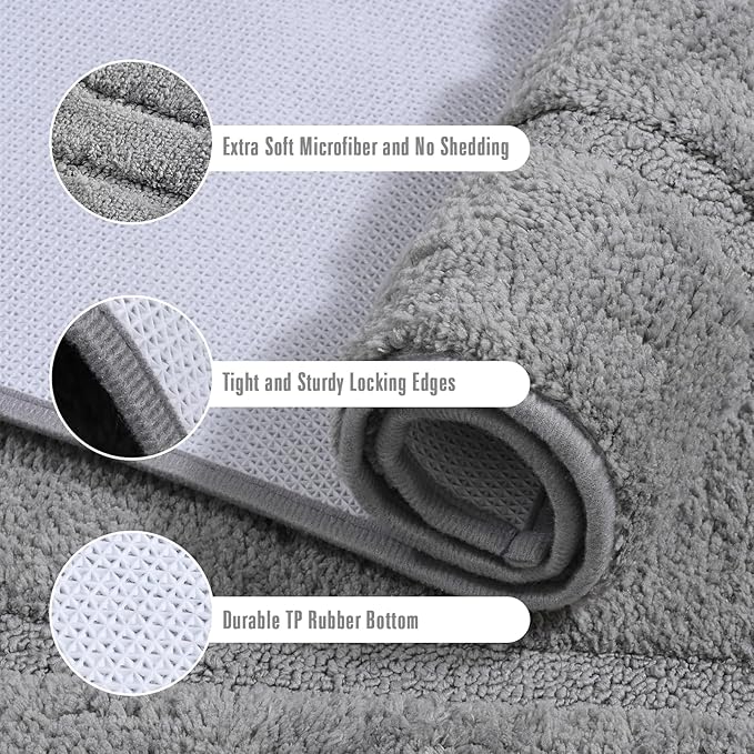 HOMORE Grey Bathroom Rug 24x17 Inch Soft Absorbent Microfiber Small Bathroom Rugs, Washable Bath Rug Runner for Bathrooms Non Slip Bath Rugs for Shower Tub