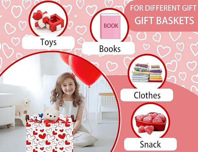 Large Valentine's Day Basket Heart Shaped Storage Bin for Gifts Collapsible Organizer Room Decor (Red Hollow Solid Love)