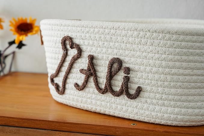 JUPPE Custom Pet Dog Gift Basket with Personalized Name, Cat or Dog Toys and Storage Organizer Customize Pet Cotton Rope Basket Gifts (Pet style)