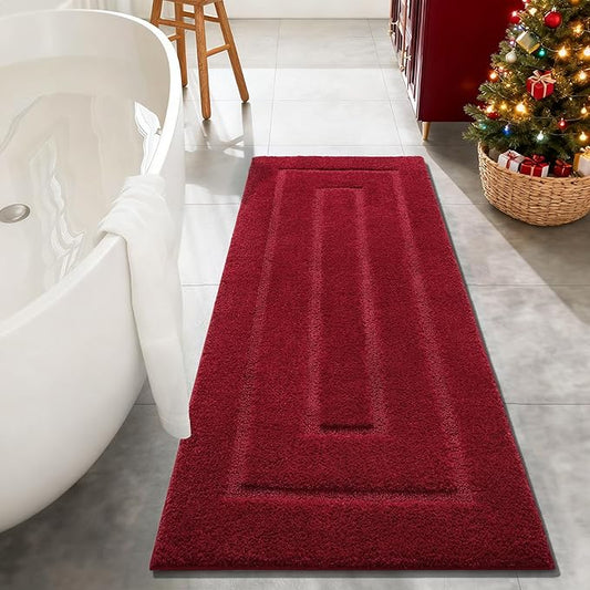 HOMORE Bathroom Runner Rug 24x70 Inch, Soft and Absorbent Bath Runner Rug, TPR Backing Non Slip Bath Mat, Washable Plush Bath Rugs for Bathroom Floor Shower Tub Sink Christmas Decor, Wine Red