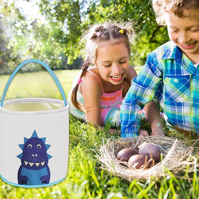 Leesgel Easter Gifts Baskets, Dinosaur Easter Basket for Kids, Easter's Egg Hunt Baskets with Handle Easter's Buckets Easter's Party Supplies Easter Basket Essentials Gifts Bags Toys