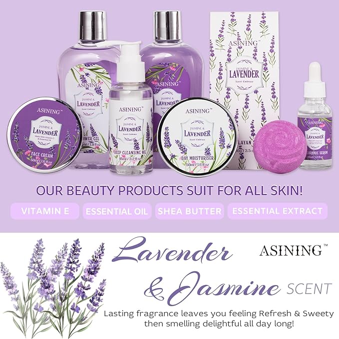 Bath Gift Set for Women, 19 Pcs Skin Care Set Lavender & Jasmine Scent XL Spa Gift Basket for Birthday, Mother's Day, Valentine's Day, Christmas, Home Spa Kit, Birthday Gift Basket Bath & Body Care