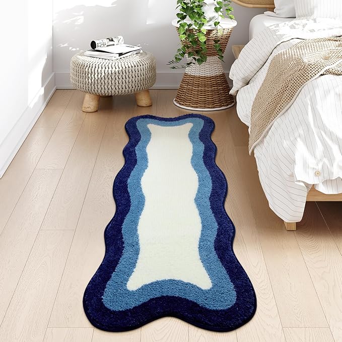 HAOCOO Luxury Soft Long Boho Rugs, 24x59 Inch Non-Slip Microfiber Absorbent Washable Rugs for Bedside Sink Tub Shower